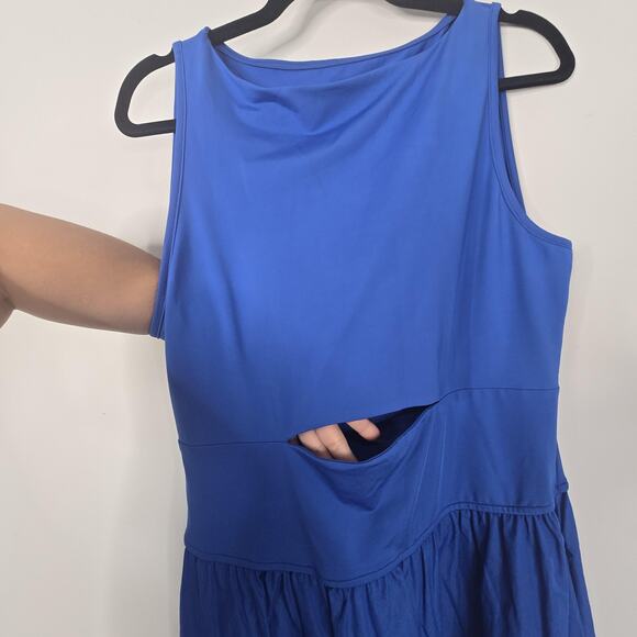 Cupshe Dress Womens XL Blue Sleeveless Cutout Waist Maxi Pockets Stretchy Summer - Picture 3 of 11